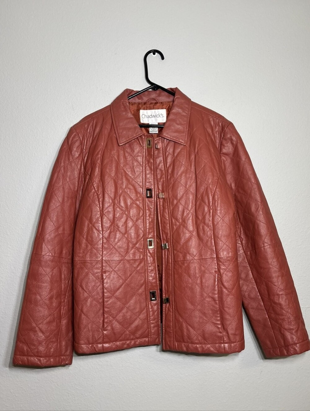 Chadwicks VTG Womens |L| Brick Red Quilted Genuine Leather Jacket